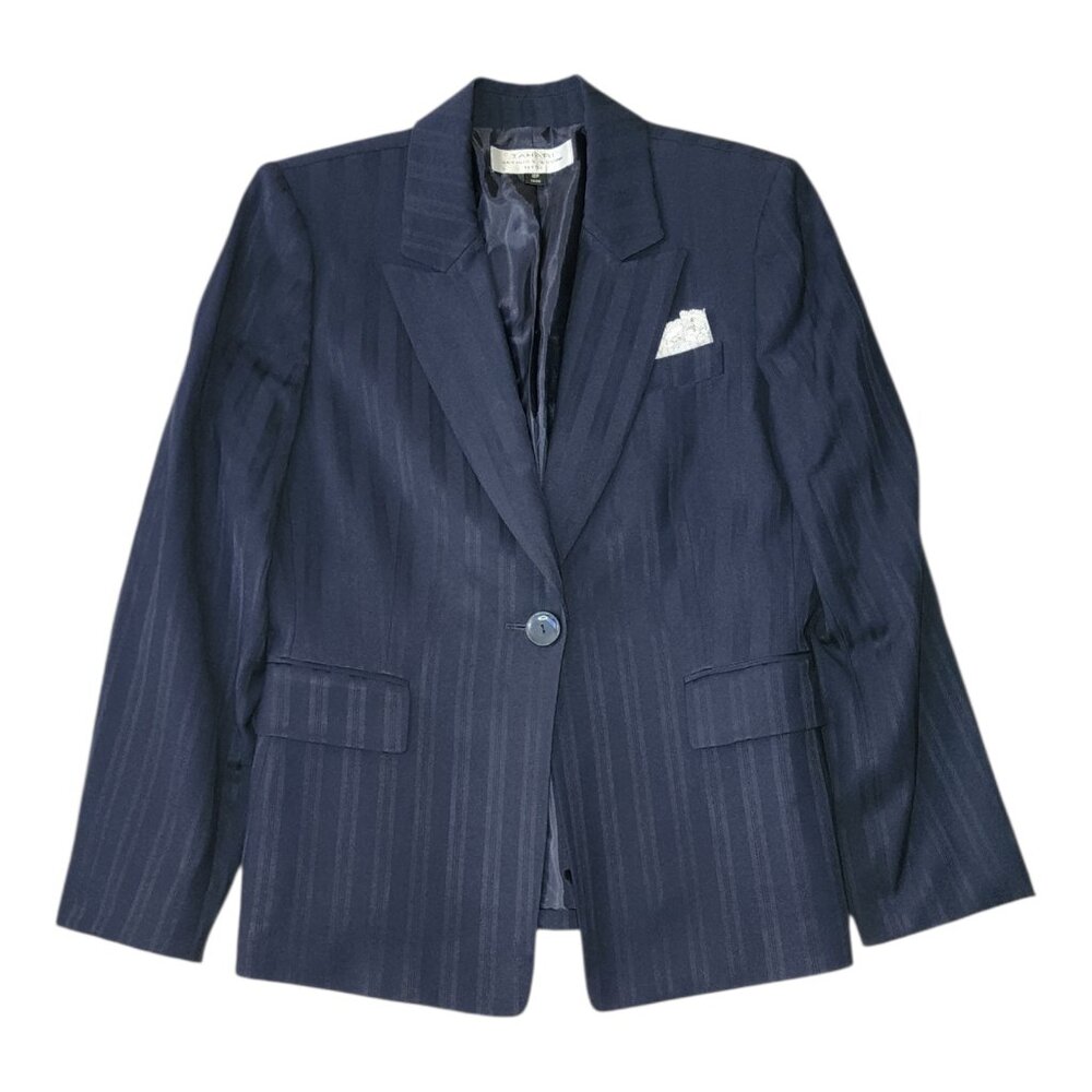 Tahari Arthur S. Levine Blazer Jacket 10P 10 Petite Blue Lace Pocket Square
